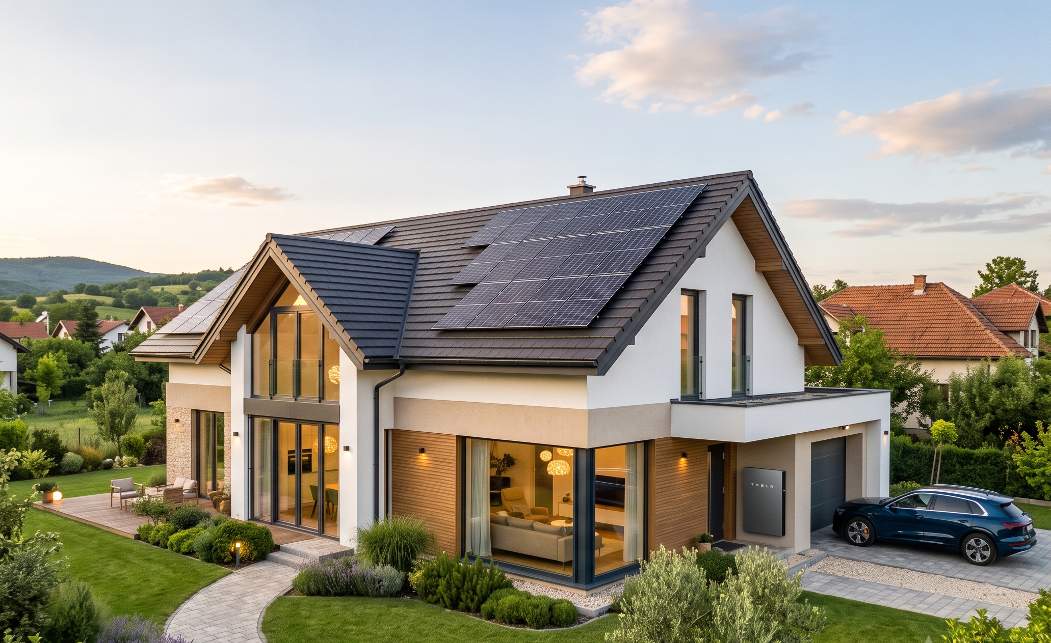 Ilustrativni primer premium solarnog sistema za kucu sa baterijom i EV punjenjem